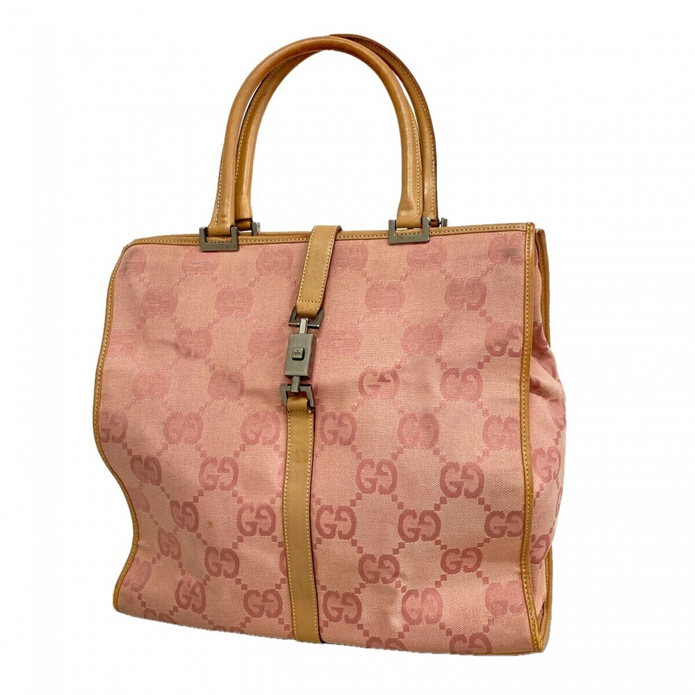 Gucci Jumbo GG Canvas Handbag Pink Beige Silver Hardware